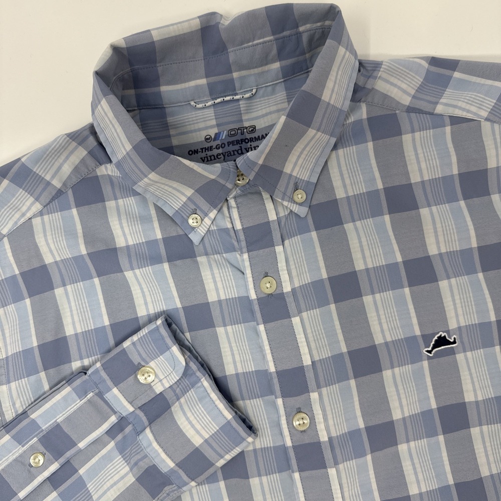 Vineyard Vines On The Go Long Sleeve Button Down Men's Medium‎ Blue Plaid